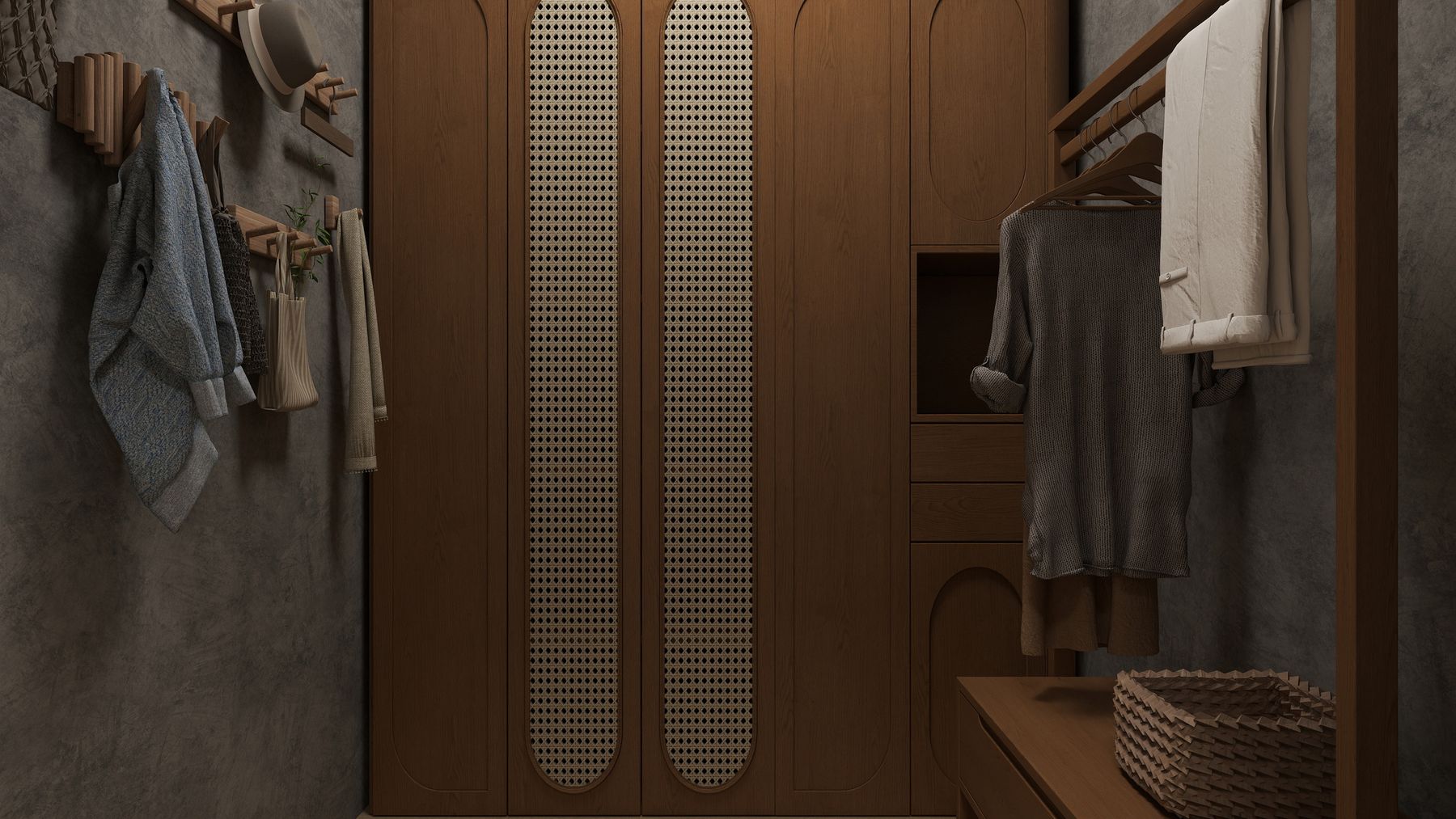Vestidor con puertas en madera y celosía